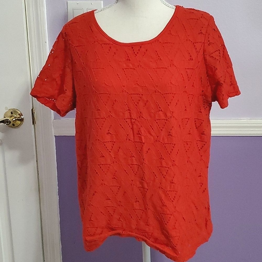 Marc New York Dark Orange Eyelet Casual Modern Short Sleeve Top XL